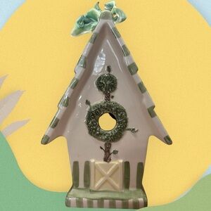Mud Pie Green and White Ceramic Birdhouse